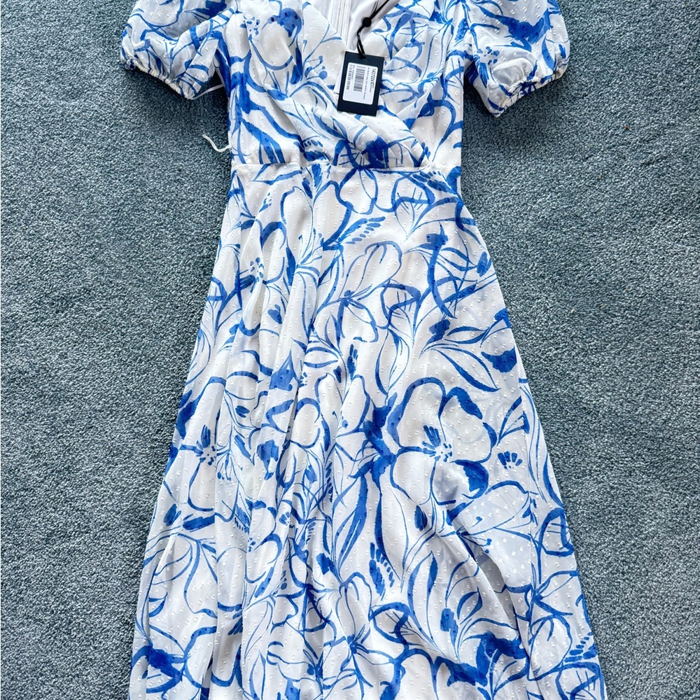 DKNY White and Blue Floral Maxi Dress